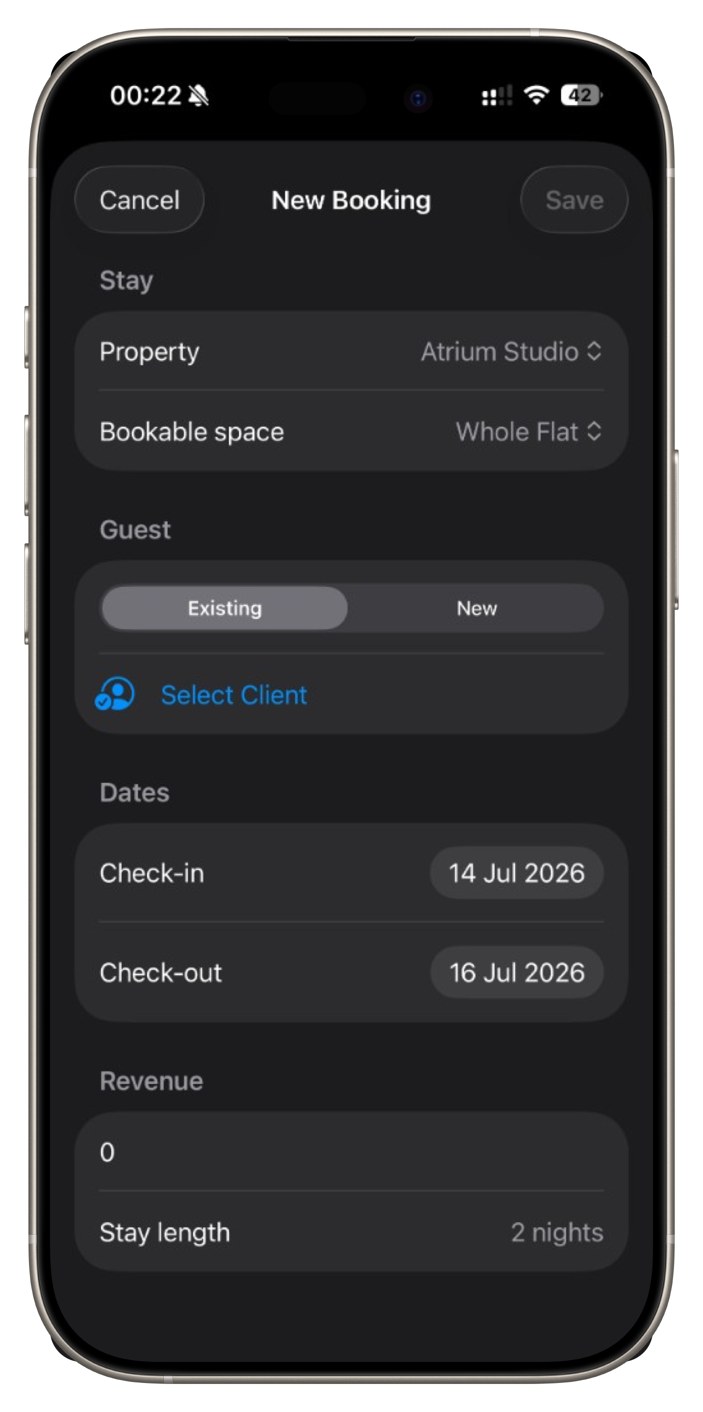 New booking